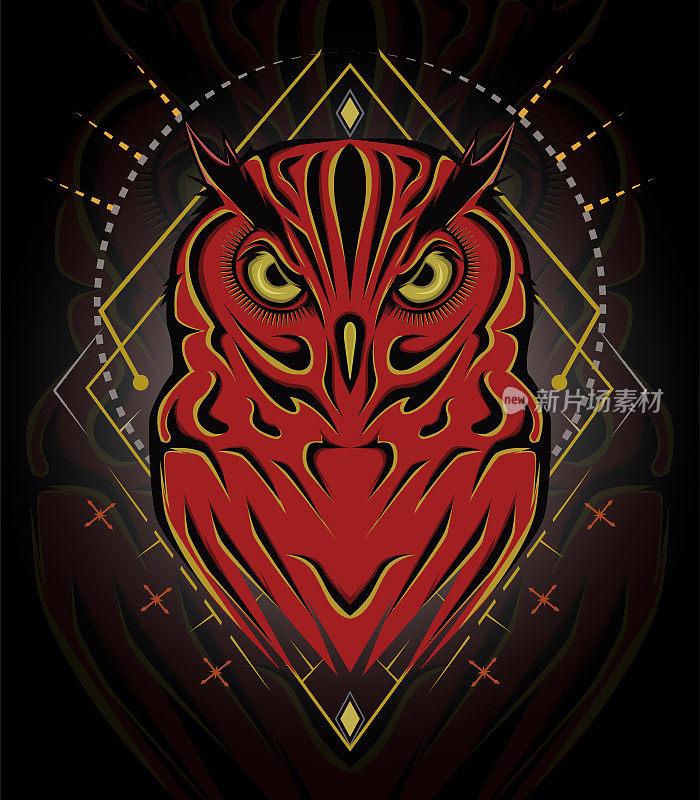 Logo owl, illustration owl for T-shirt design , wall decorative or outwear. Hunting tattoo owl style with spiritual symbol